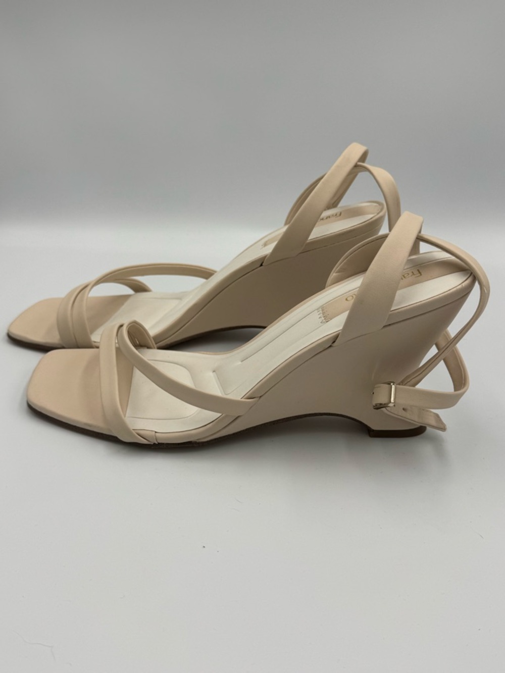 Franco Sarto Strappy Wedge Sandals Cream Nude Square Toe Size 10